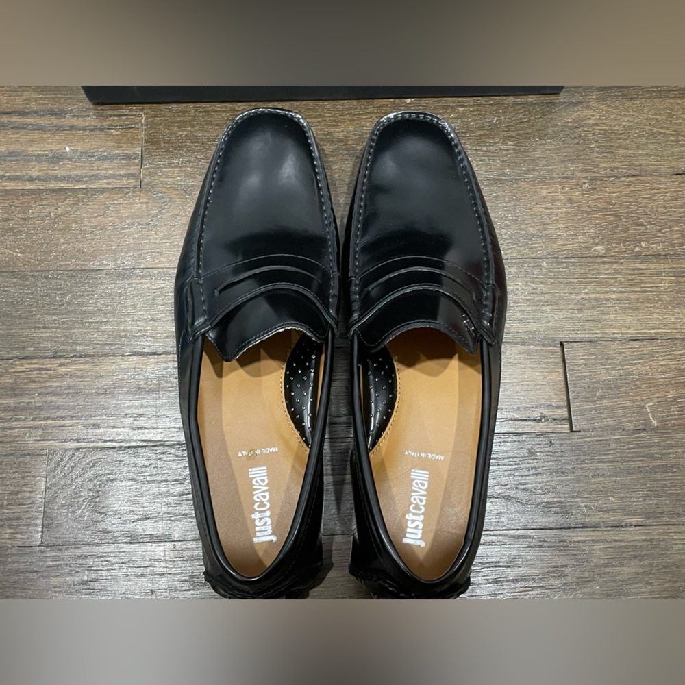 Just Cavalli Black Leather Loafers Size 10 M
